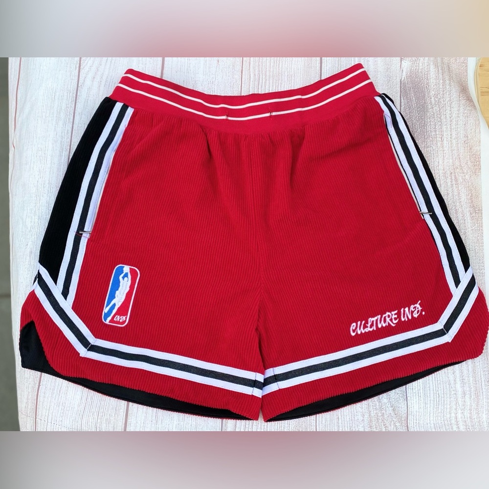 NBA Culture Industries, Corduroy Red, Blk, White Shorts. Med.